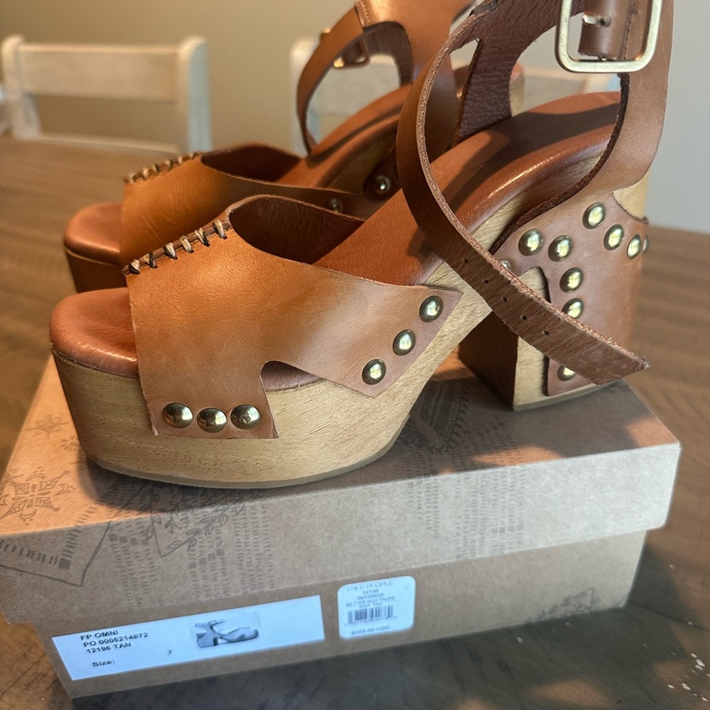 Free People Tan Leather Studded Platforms